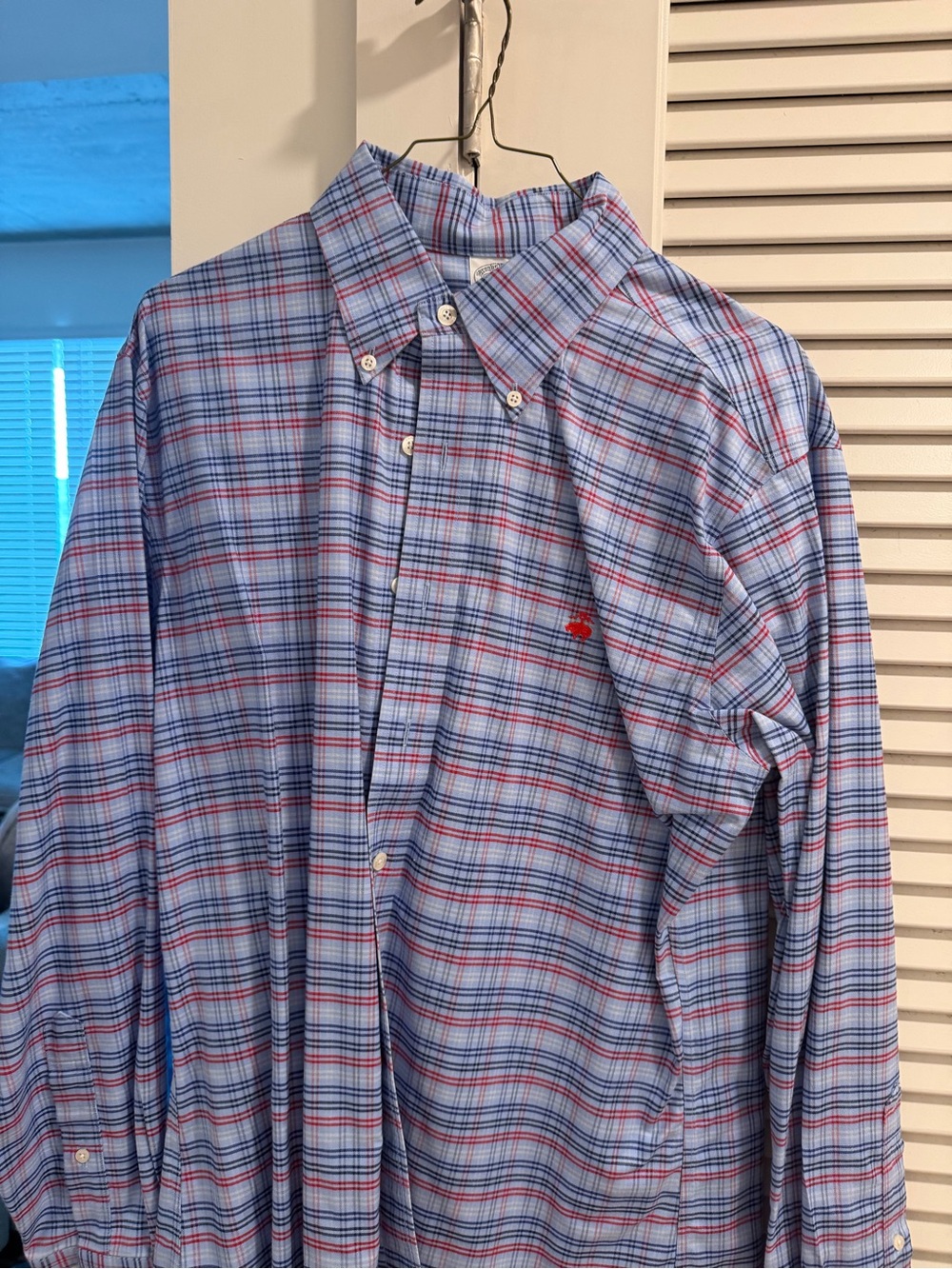 Brooks Brothers Light Blue Plaid Button-Down Shirt with Red Accents